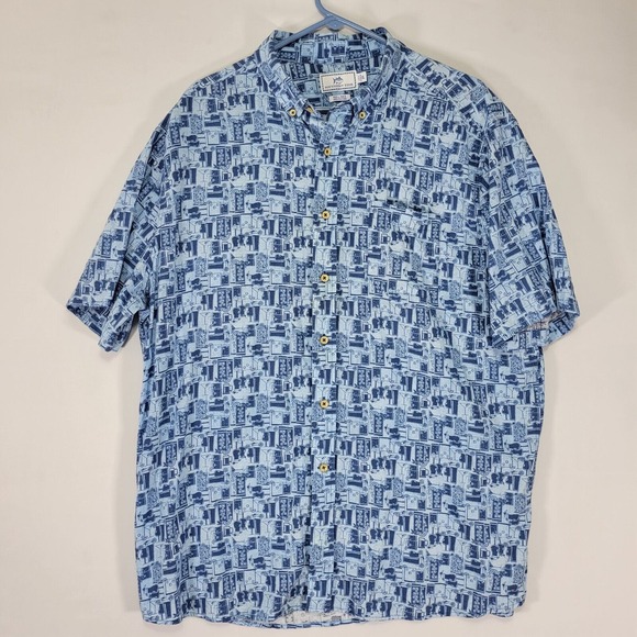 Southern Tide Men's Button Down Shirt Blue Martini Print Linen Rayon Size XL‎ - Picture 1 of 6